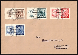 1941 (5 Dec) Bohemia and Moravia, Germany, Registered Cover from Prague to Tübingen franked with se-tenants of 30h, 60h, 1.20k and 2.50k