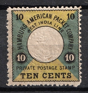 1875 10c Special Postage Stamps of German Sea Posts, Ship Mail Abroad, Hamburg-American Packet Company, Germany