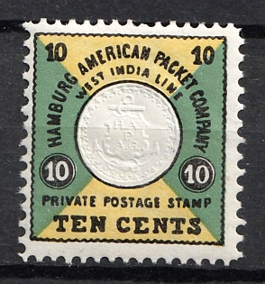 1955 10c Special Postage Stamps of German Sea Posts, Ship Mail Abroad, Hamburg-American Packet Company, Germany, Official Reprint