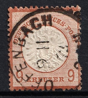 1872 9kr German Empire, Large Breast Plate, Germany, Offenbach am Main Postmark