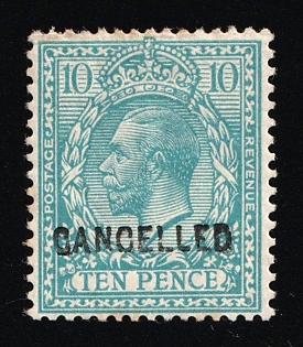 1913 10d Great Britain, Specimen 'Cancelled', Type 24