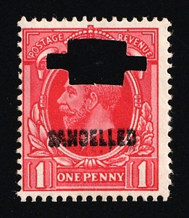 1934 1d Great Britain, Specimen 'Cancelled', Type 33P Handpunch 'Wide' Size