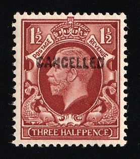 1934 1 1/2d Great Britain, Specimen 'Cancelled', Type 33