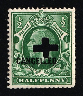 1934 1/2d Great Britain, Specimen 'Cancelled', Type 33P Handpunch 'Narrow' Size