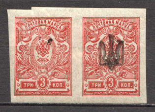 Chernigov Type 1 - 3 Kop, Ukraine Tridents Pair (Missed Overprint, Signed)