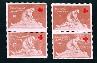 1916 5p, 10p, 25p, 50p, Vyborg, pink paper, Russian Finland, Red Cross Society, Russian Empire WWI Charity labels