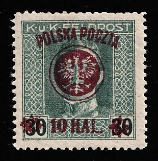1918 10h on 30h Southern Poland, Austro-Hungarian Occupation, 'Poczta Polska' Overprint, Certificate
