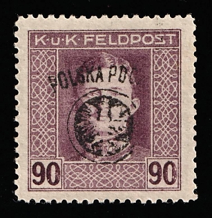 1918 90h Southern Poland, Austro-Hungarian Occupation, 'Poczta Polska' Overprint, Signed, Unprinted 'Z', 'T' and 'A' in 'POZCTA', Certificate