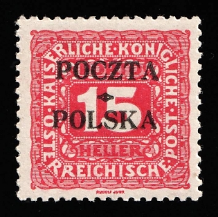 1919 15h Poland, Signed, Official Stamp, 'Poczta Polska' Overprint, Certificate