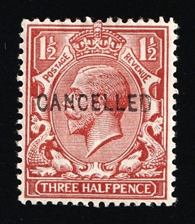 1924 1 1/2d Great Britain, Specimen 'Cancelled', Type 24