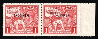 1924 1d Great Britain, Specimen, Type 30, Pair, Margin