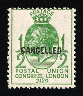 1929 1/2d Great Britain, Specimen 'Cancelled', Type 33