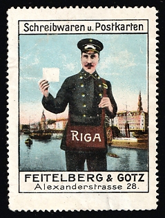 Stationery & Postcards Feitelberg & Gotz Alexanderstrasse 28, Russian Advertisement for Foreign Countries, Russian Empire Cinderella