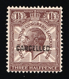 1929 1 1/2d Great Britain, Specimen 'Cancelled', Type 33