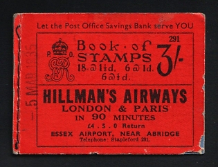 1929 1 1/2d Great Britain, Booklet with eight stamps, Airmail labels, Specimen 'Cancelled', Type 33p Handpunch, Rare