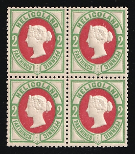 1875 2F/2Pf Heligoland, German States, Germany, Block of Four