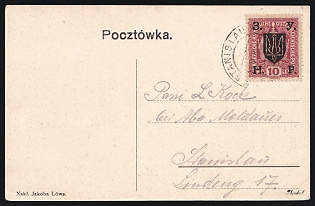 1919 (19 May) Stanislav, West Ukrainian People's Republic, Ukraine, Postcard locally addressed in Stanislav (Ivano-Frankivsk), franked with 10h, Certificate
