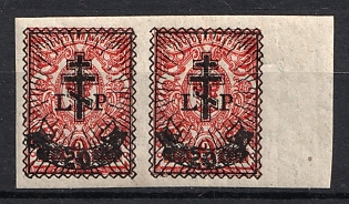 1919 20k on 3k West Army, Russia, Civil War, Pair, Margin, Signed