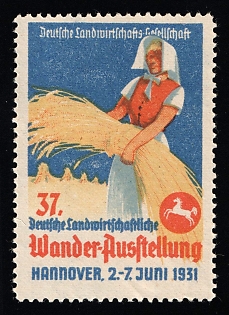 1931 'Reich Exhibition of the German Agricultural Society Hannover, from June 2 to June 7, 1931', Third Reich Nazi Germany Propaganda Label Stamp