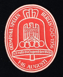 1936 'Olympic Games Berlin 1936. Call the Youth of the World 1st-16th August', Third Reich Nazi Germany Propaganda Label Stamp