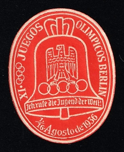 1936 'Olympic Games Berlin 1936. Call the Youth of the World 1st-16th August', Third Reich Nazi Germany Propaganda Label Stamp