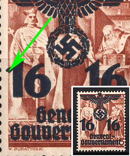 1940 General Government, Germany, Poland, Left '16' Value, Distorted '1' with Spur