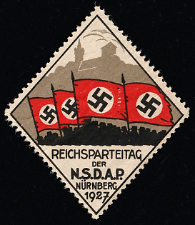 1927 'National Party Congress of the NSDAP in Nuremberg', Swastika, Nazi Germany Third Reich Propaganda Label Stamp