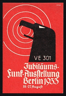 1933 (18-27 Aug) 'VE 301 - People's Radio', Anniversary Radio Exhibition in Berlin, Vignette, Nazi Germany Third Reich Propaganda