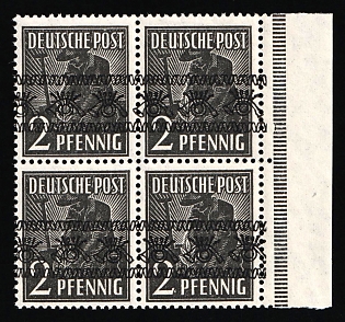 1948 2pf British and American Zones of Occupation, Germany, Block of Four, INVERTED Overprint, Signed, Control Strip, Margin