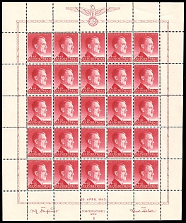 1943 24Gr on 1Zl General Government, Germany, Poland, Full Sheet, Plate Number 'II'