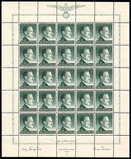 1943 84Gr on 1Zl General Government, Germany, Poland, Full Sheet, Plate Number 'I'