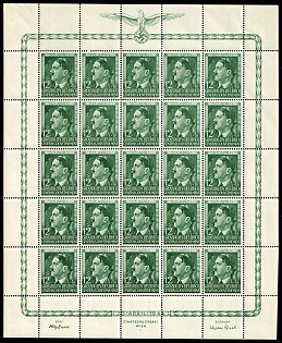 1944 12Gr on 1Zl General Government, Germany, Poland, Full Sheet, Plate Number '6'
