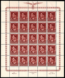 1944 24Gr on 1Zl General Government, Germany, Poland, Full Sheet, Plate Number '4'