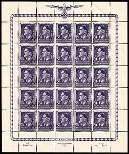 1944 84Gr on 1Zl General Government, Germany, Poland, Full Sheet, Poland, Plate Number '1'
