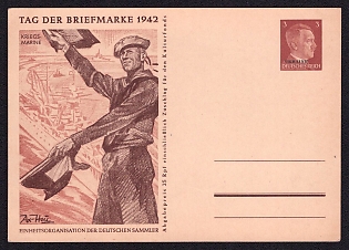 1942 3pf 'Postage Stamp Day 1942', Ukraine, German Occupation, Germany, Fieldpost Feldpost Postal Stationery Postcard, Third Reich Nazi Germany Propaganda
