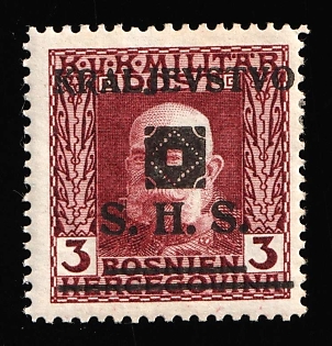 1919 3h Yugoslavia, Issued for Bosnia and Herzegovina, Latin Overprint Instead of Cyrillic, Signed, Certificate