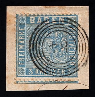 18603 3kr on piece Baden, German States, Germany