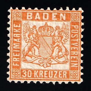 1862 30kr Baden, German States, Germany