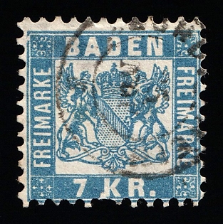 1868 7kr Baden, German States, Germany