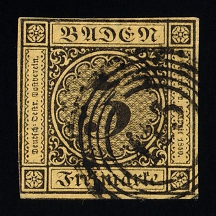 1853 3kr Baden, German States, Germany