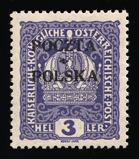 1919 3h Poland, Signed, Overprint 'Poczta Polska'