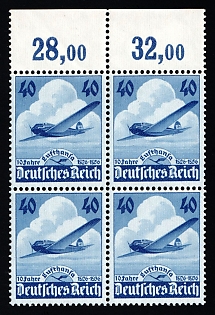 1936 40pf Third Reich, Germany, Block of Four, Margins, Complete Set