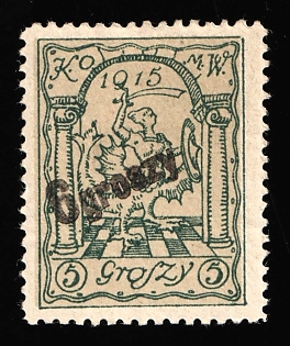 1915 5gr Warsaw Local Issue, Poland, '6 groszy' Overprint