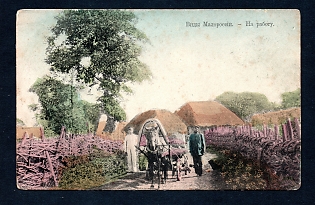 Postcard, Ukraine People Types, peasants and a horse in a village