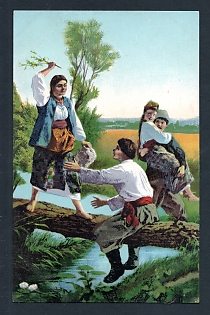 Postcard, Ukraine People Types, Crossing the River, Razsvet edition #8