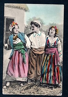 Postcard, Ukraine People Types, Guy and girls in national dress