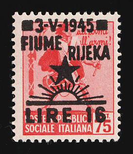1945/47 16l on 75c Venezia Giulia and Istria, Italy, Yugoslav Occupation, Issue for Fiume (Rijka), Without Watermark