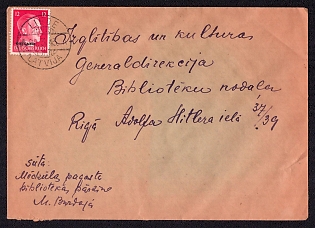 1943 (20 March) cover, From Leide (Latvia) to Riga. The letter is franked with 12pf (with the Ostland overprint on Deutsche Reich stamps), with a Leide postmark. The postmark of the place of receipt is missing. Letter addressed to the Main Directorate of Education and Culture.
