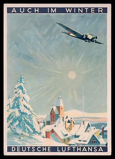 1937 'German Lufthansa Even in Winter', Third Reich Nazi Propaganda Postcard