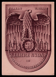 1942 'Krakow 2 Years NSDAP', German Eagle, Third Reich Nazi Propaganda Postcard